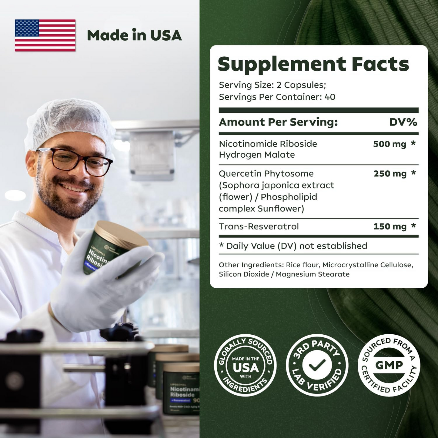 Reus Research NAD+Nicotinamide Riboside 900mg(80 count)